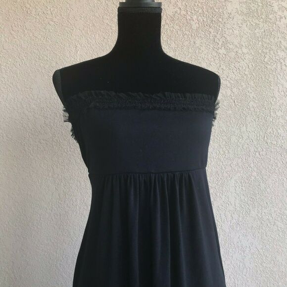 Maternal America Womens Dress Sz S Black Strapless Mesh Lace Trim Maternity - Picture 3 of 7
